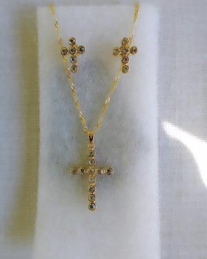 CONJUNTO EM SEMI JÓIA CRUZ C/ ZIRCÔNIA CRAVEJADA